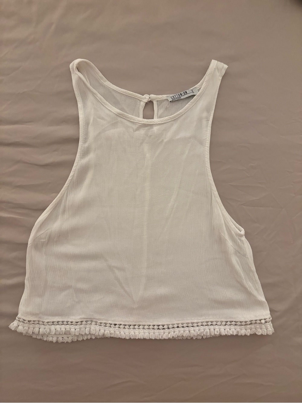Cotton On White Crochet-Trim Racerback Crop Top